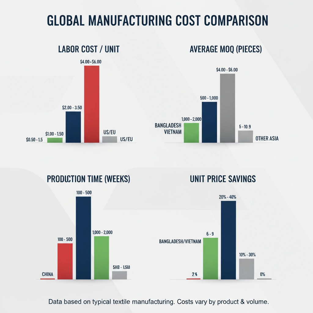3 cost comparision for clothing manufacturing factory all around the world