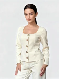 ladies tops wholesaler archer-square-neck-long-sleeve-jacket-cream-detail
