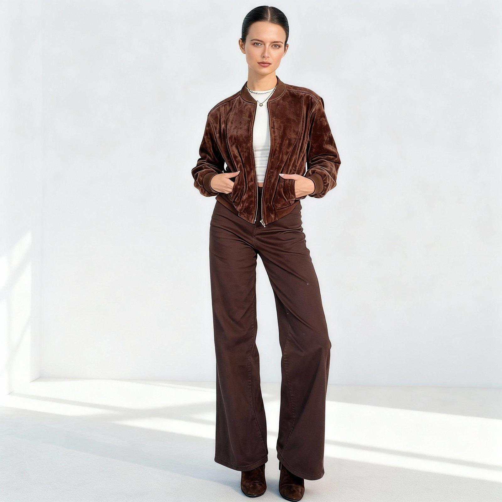 Bomber Jacket Manufacturer China arwen-suedette-classic-bomber-jacket-brown-detail-1