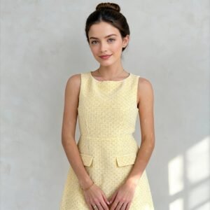 athenia-tweed-pocket-detail-mini-dress-yellow-detail ladies dress manufacturer