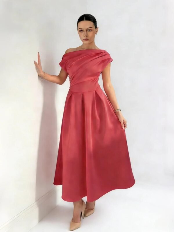 betty-asymmetric-midi-dress-coral-hero party dress supplier