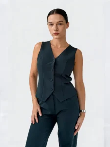 ladies tops wholesaler bobbi-tailored-waistcoat-emerald-green-hero