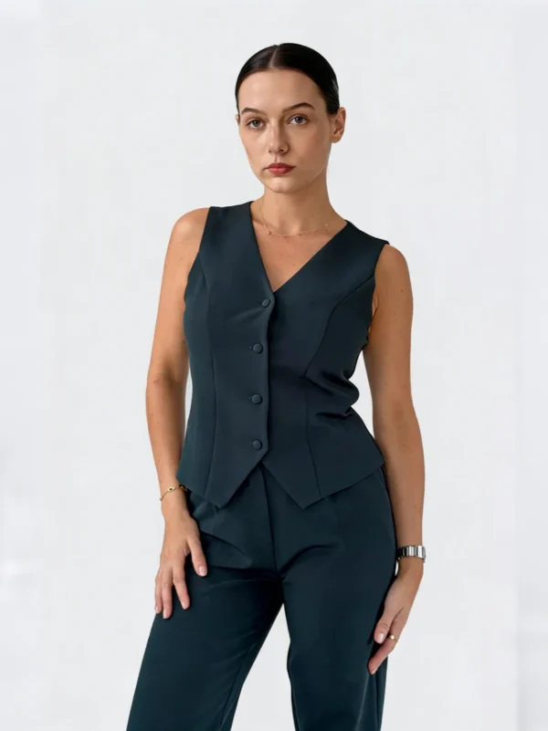 ladies tops wholesaler bobbi-tailored-waistcoat-emerald-green-hero