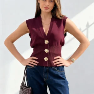 knitwear manufacturer China cao-structured-sleeveless-waistcoat-plum-hero