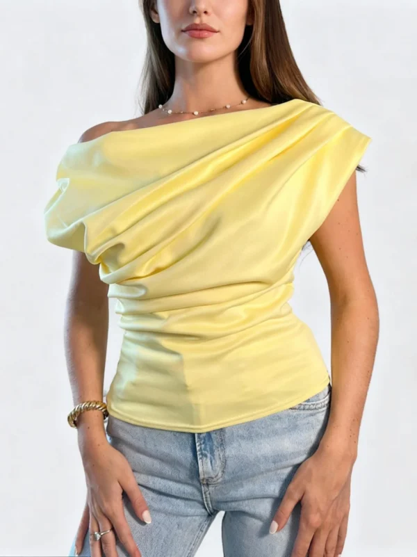 ladies tops wholesaler donna-asymmetric-top-yellow-detail-1