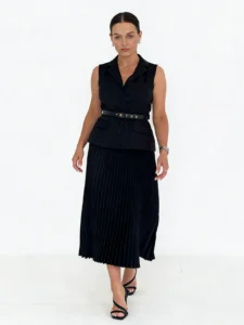 ladies tops wholesaler jacqueline-belted-longline-waistcoat-black-detail