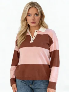 knitwear manufacturer China lauren-stripe-knit-collar-top-pink-detail-1