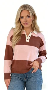 knitwear manufacturer China lauren-stripe-knit-collar-top-pink-detail1