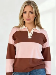 knitwear manufacturer China lauren-stripe-knit-collar-top-pink-hero