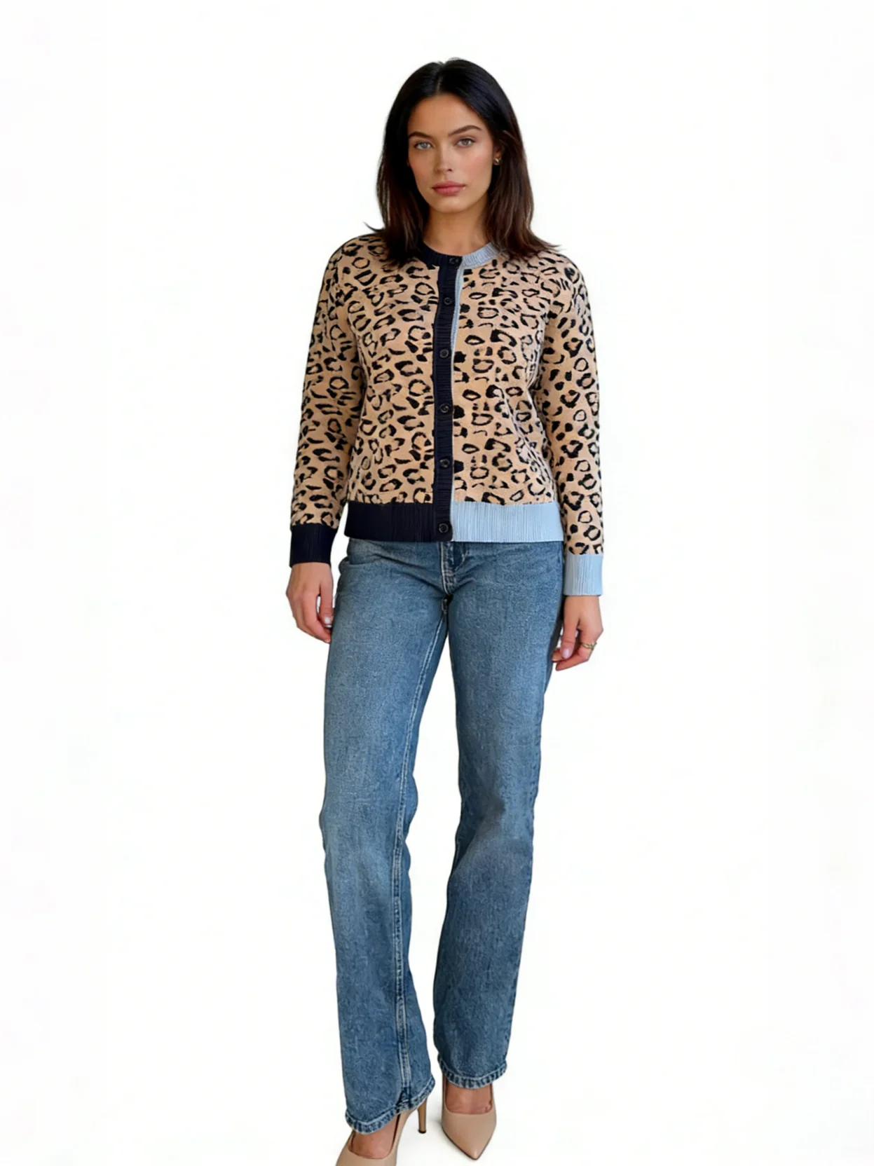 knitwear manufacturer China loretta-leopard-contrast-cuff-cardigan-detail