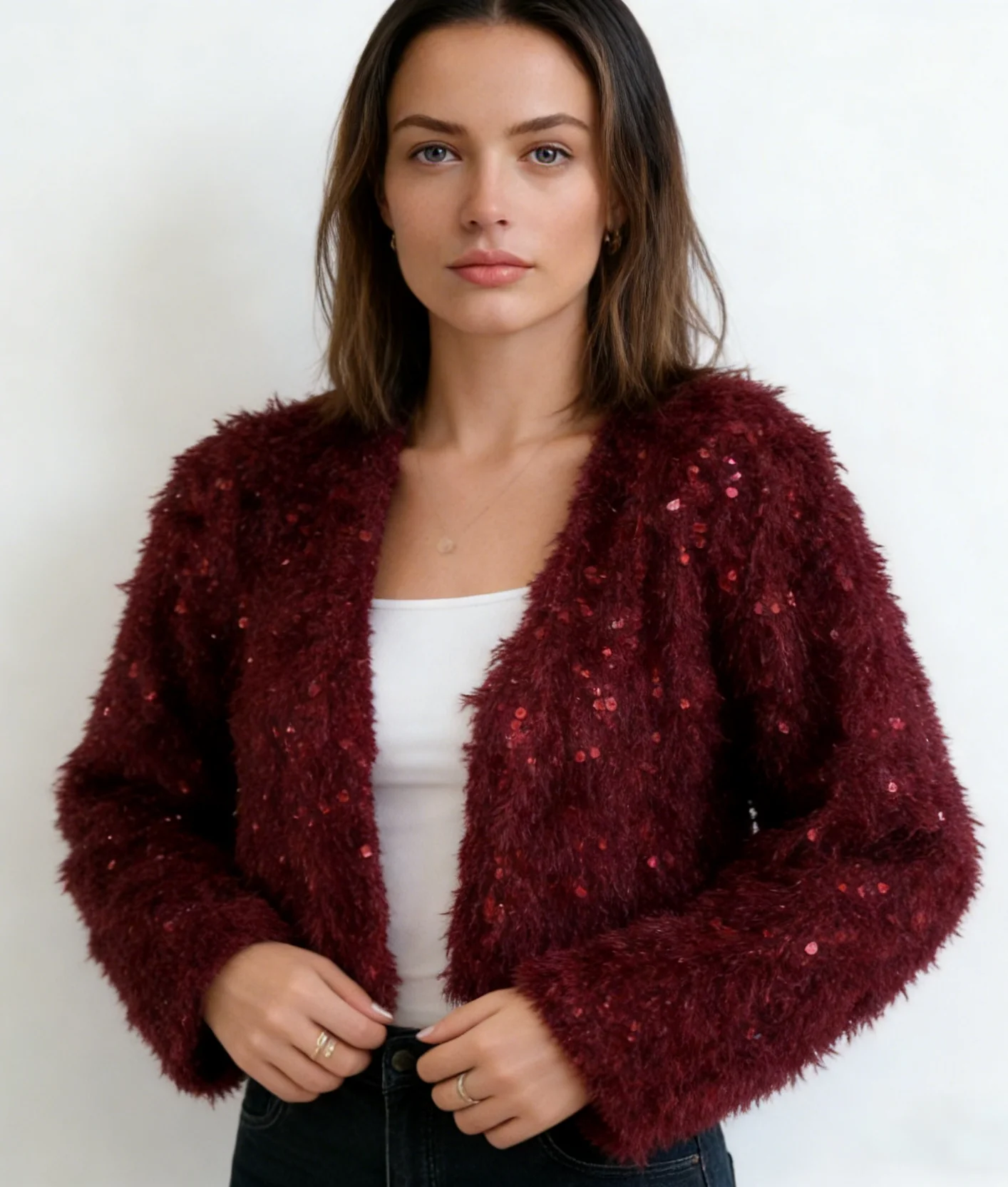 knitwear manufacturer China lynn-sequin-cropped-cardigan-wine-detail-1