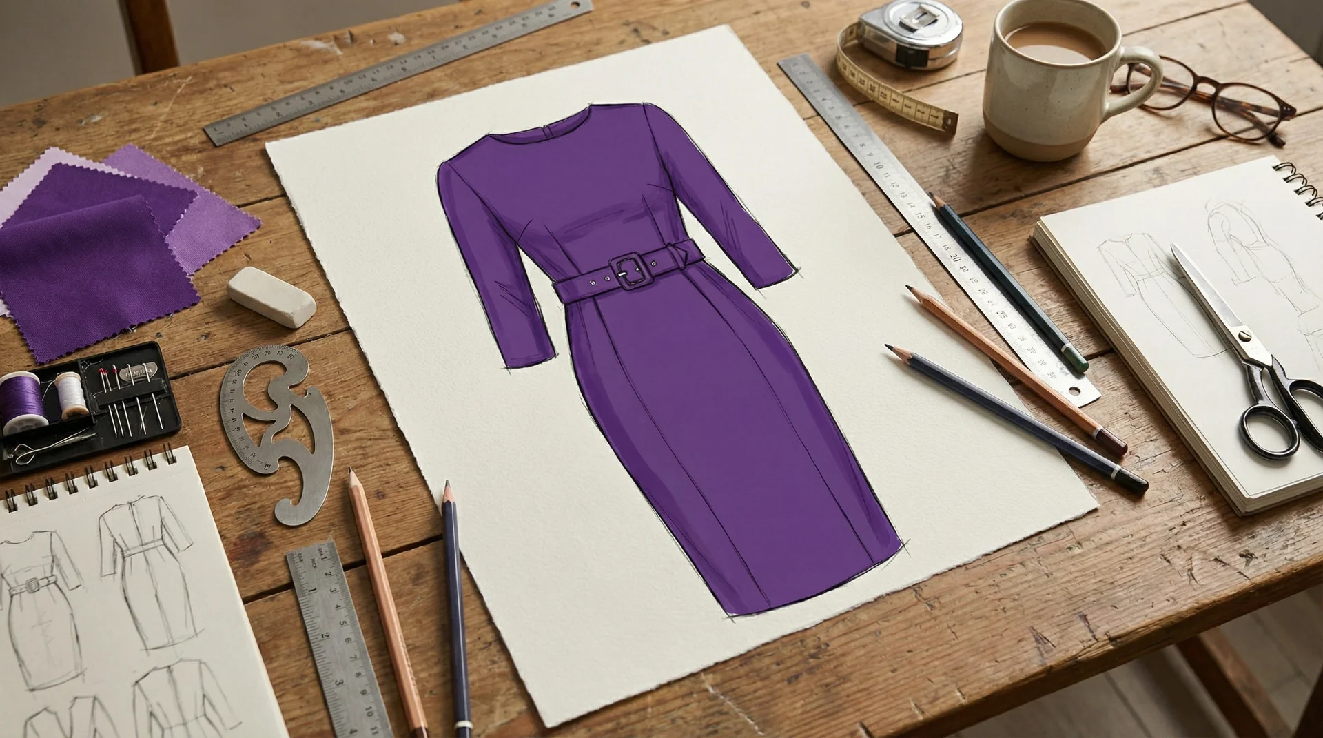 plum dress design sheet from designer