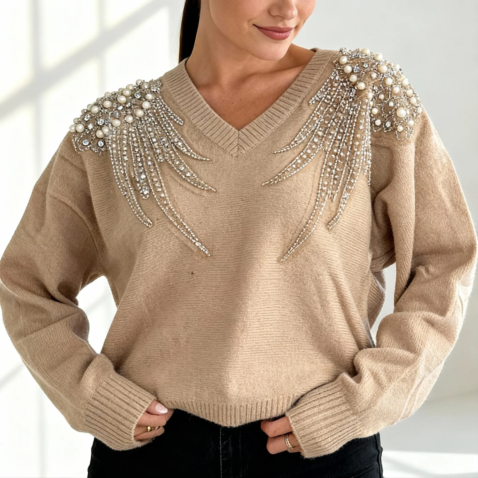 camel knit jumper sia-camel-knit-with-pearl-sequin-wing-detail-jumper-detail-1
