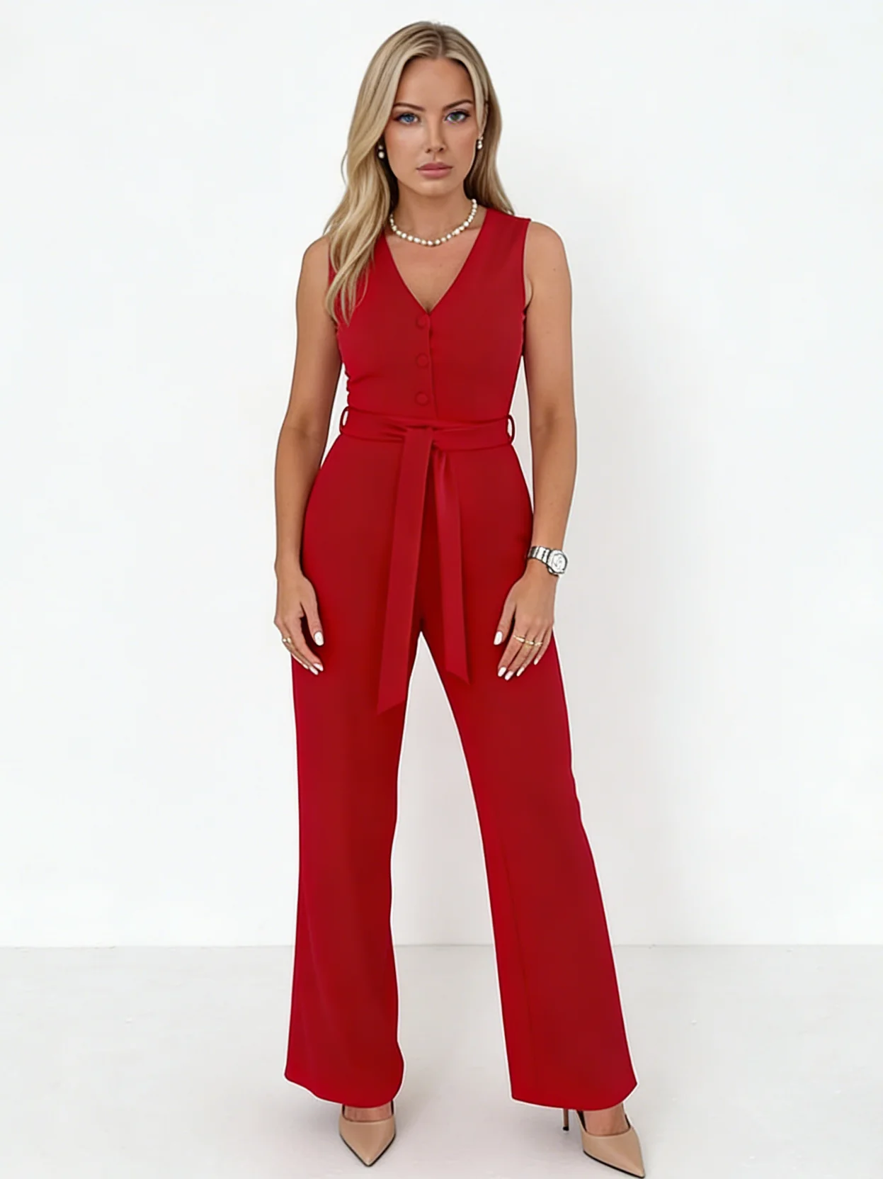 waistcoat jumpsuit trisha-tailored-waistcoat-jumpsuit-red-hero