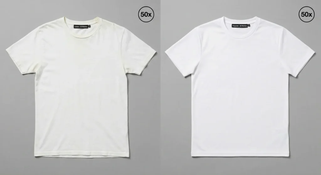Algo Bert Fashion Cotton vs polyester durability after 50 washes – cotton shows wear and shrinkage while polyester maintains original condition