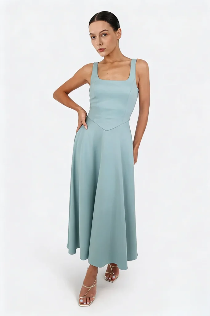 Algo Bert Fashion Duck egg Square Neck Midi Dress Manufacturer - elegant evening dress with structured silhouette