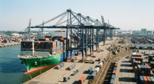 Algo Bert Fashion Container ship operations at port showing logistics of sea freight shipping from China