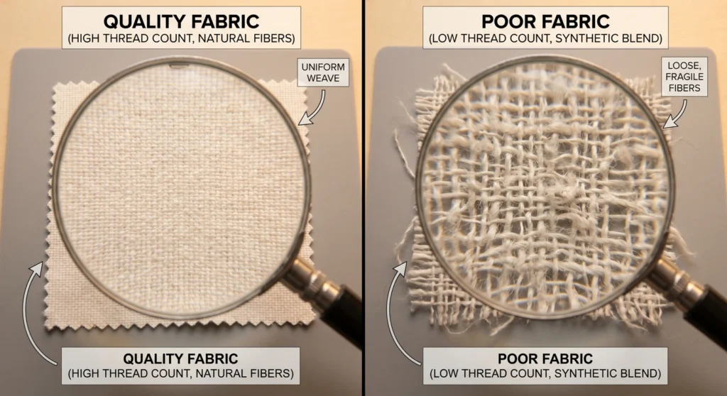inspection de la qualité du tissu - comparaison entre un bon et un mauvais tissu