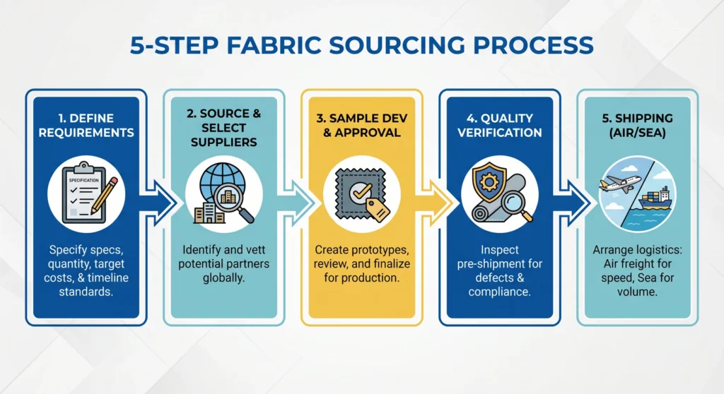 Processus d'approvisionnement en tissus - 5 étapes, des besoins à l'expédition