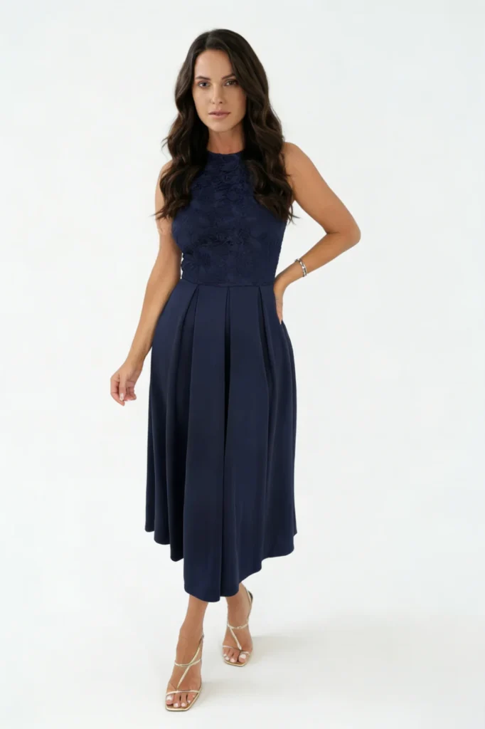 Algo Bert Fashion embroidered midi dress factory - premium navy overlay manufacturer wholesale