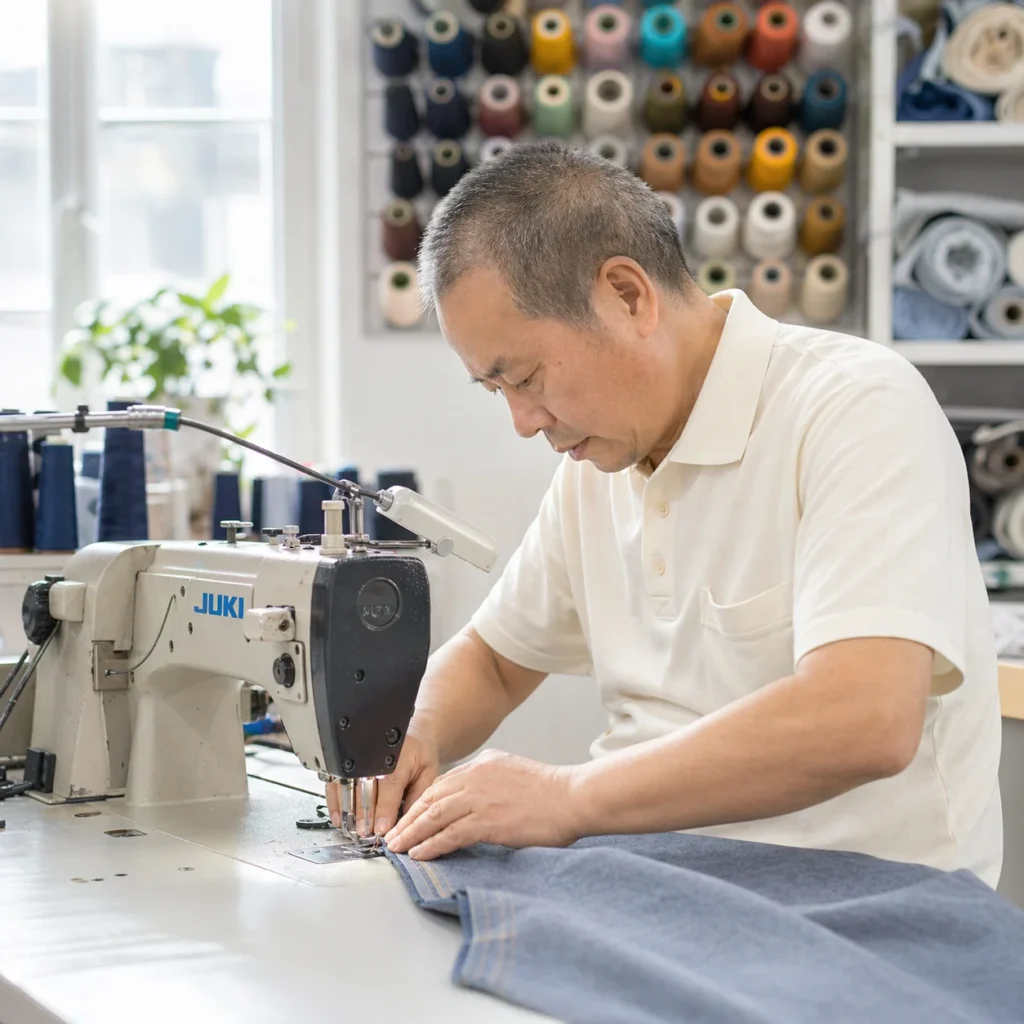 algo bert fashion worker sewing clothing first sample development.