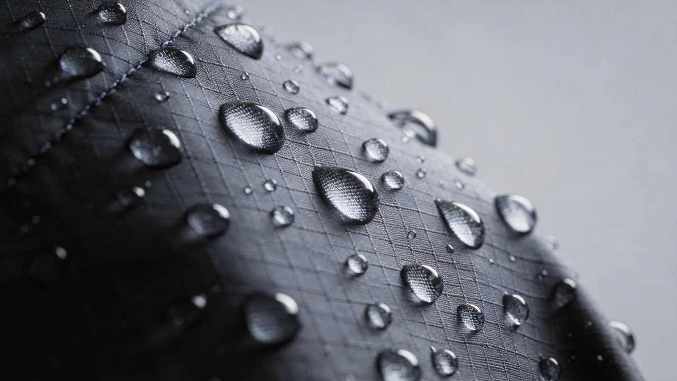 Shenzhen fabric market - performance textile with water repellent coating close-up