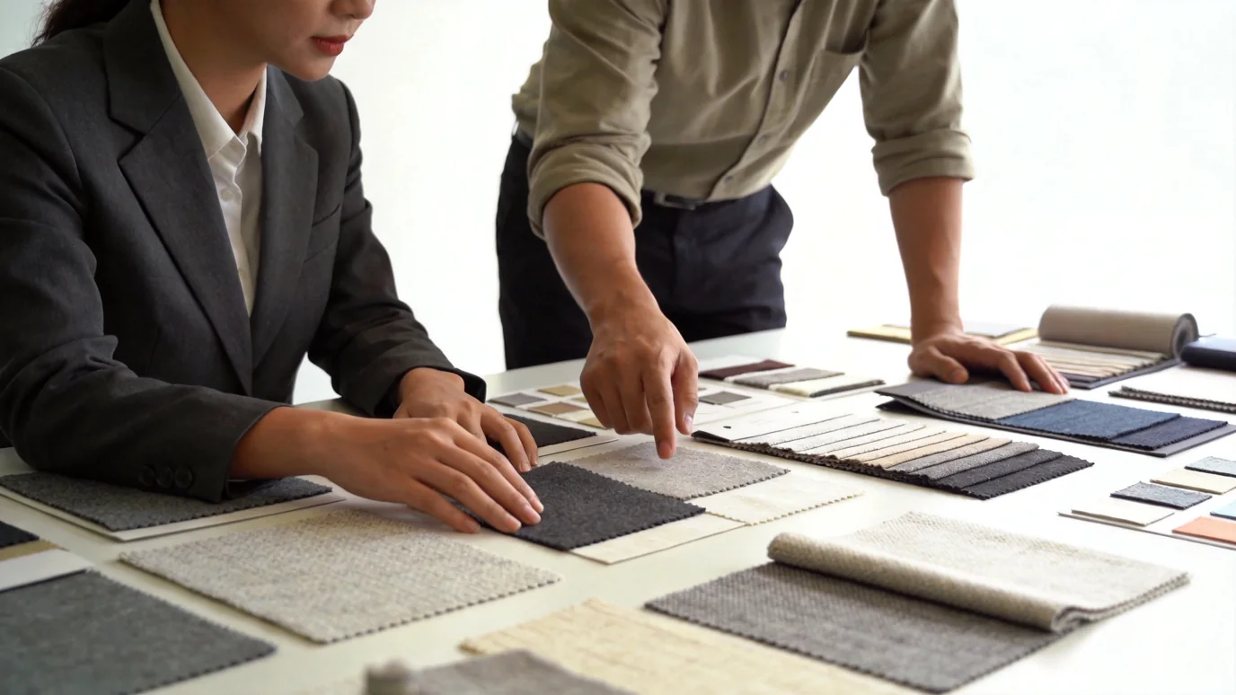 clothing manufacturer for startup - fabric sourcing and material selection meeting