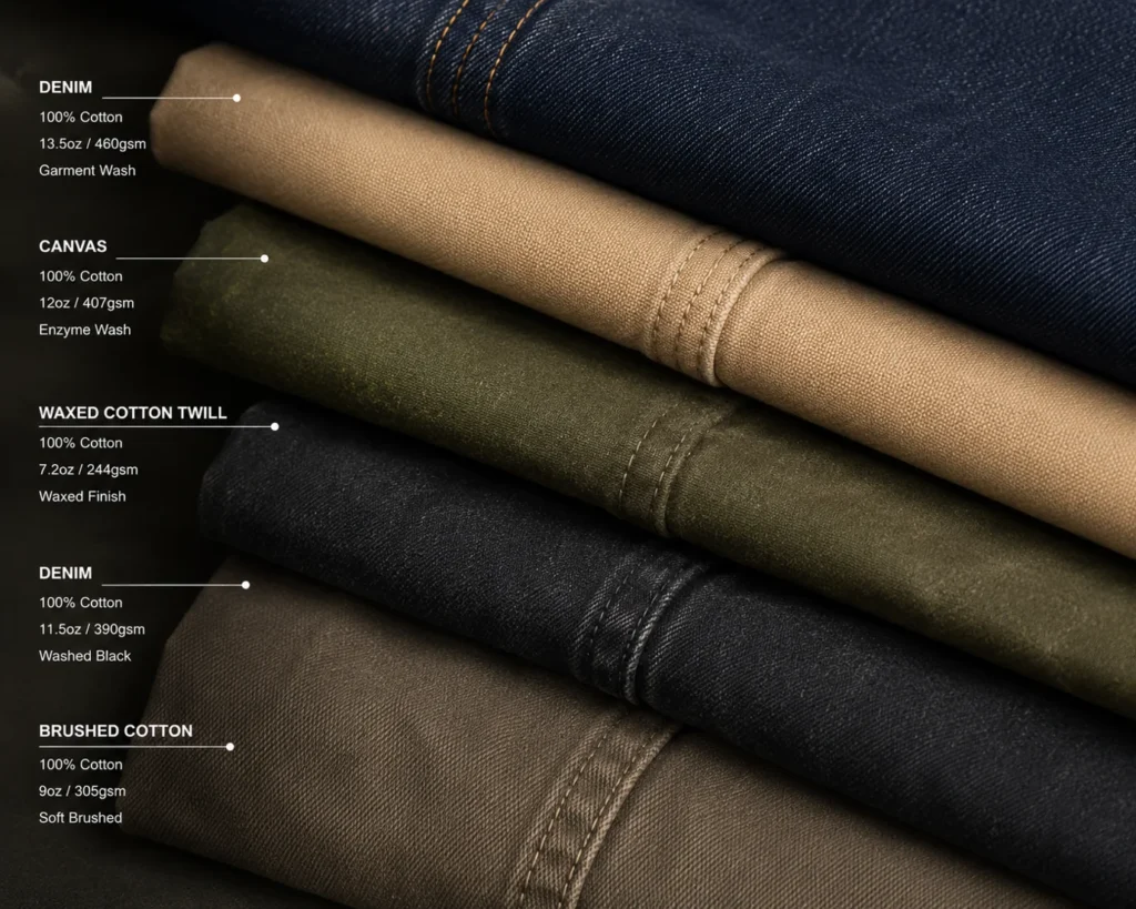 Algo Bert Fashion Tessuti per giacche in cotone e denim, tra cui tela, twill, cotone spazzolato e denim lavato per giacche da camion, cappotti e capispalla casual.