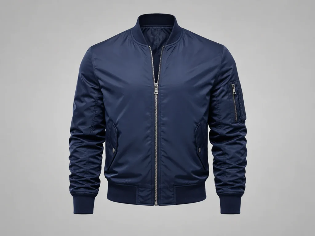 Algo Bert Fashion Custom bomber classico con zip, polsini e orlo a costine, prodotto in nylon ad alta densità per le griffe della moda.