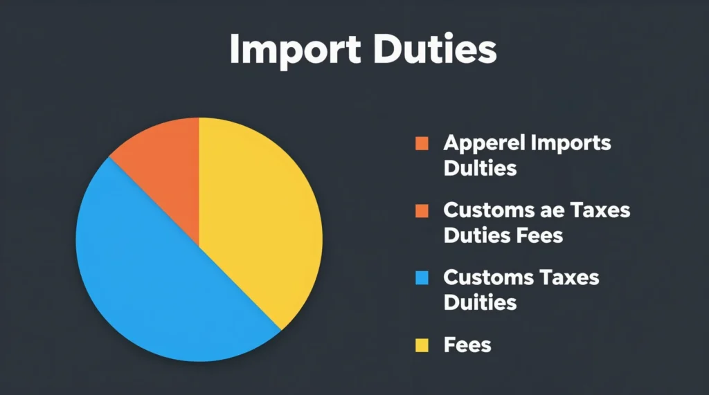 Import duties breakdown showing base MFN plus Section 301 and Section 122 tariffs on China clothing imports