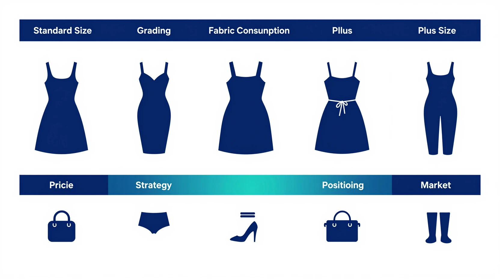 Plus size clothing sourcing - sizing comparison guide showing size grading differences
